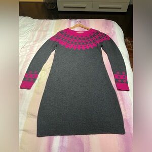 Boden Gray Sweater Dress with Pink Yoke and Cuffs
